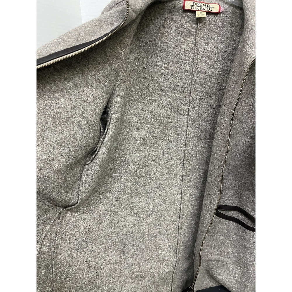 Beyond Threads Women's Alpaca Blend Jacket M Grey Zip Leather Trim Boho Coat - Picture 3 of 10